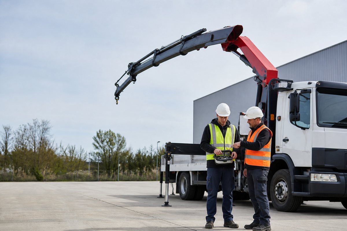 Stagiaire manipulant un camion-grue pendant une formation CACES R490